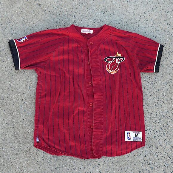 Mitchell & Ness Other - Mitchell & Ness Miami Heat Pinstripe Baseball Jersey Button-Up Shirt Red Medium